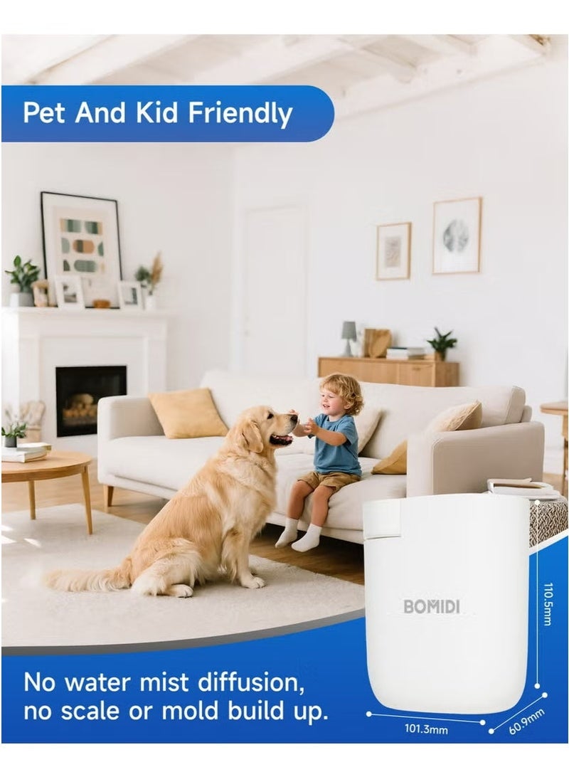 BOMIDI جهاز نشر العطور بدون ماء - موزع زيت أساسي سعة 60 مل للمنزل، المكتب، السبا، اليوغا، غرفة النوم | تحكم عبر USB وتطبيق بلوتوث | مضخة هواء فنتوري، 3 أوضاع رذاذ، هادئ للغاية (< 41 ديسيبل)، AD01-أبيض - Image 3